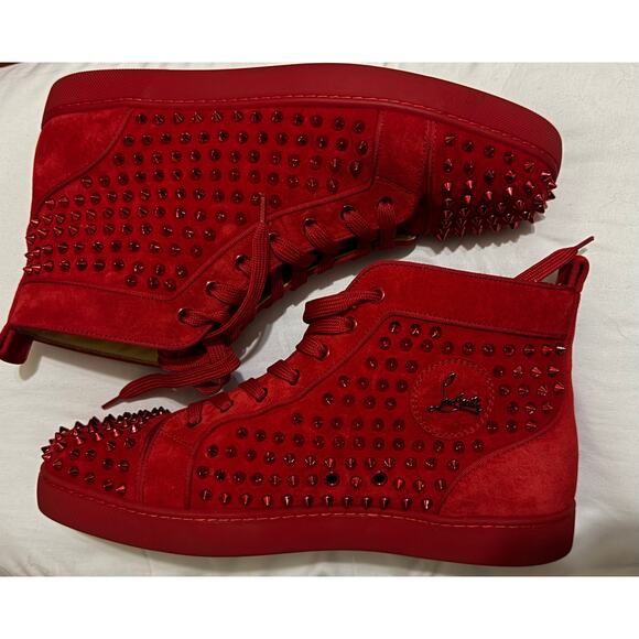 Christian Louboutin Louis Spikes High Top Sneakers Red Suede Mens NIB Size 46 main image 6